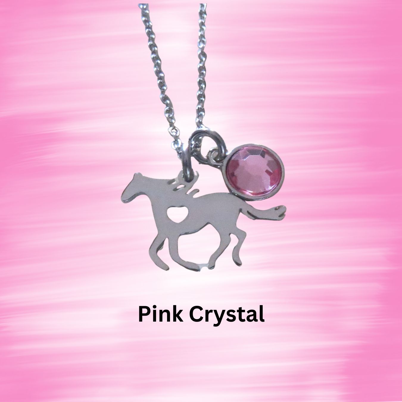 Stainless Steel Galloping Horse Silhouette Pendant Necklace – Laser Cut Heart Breast Cancer Awareness Jewelry 16" Chain