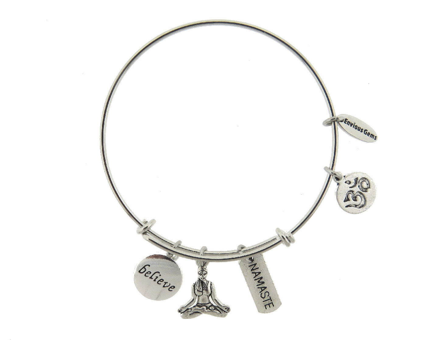 Yoga Believe Namaste Silver Expandable Stainless Steel Bracelet OM Adjustable Wire Bracelet