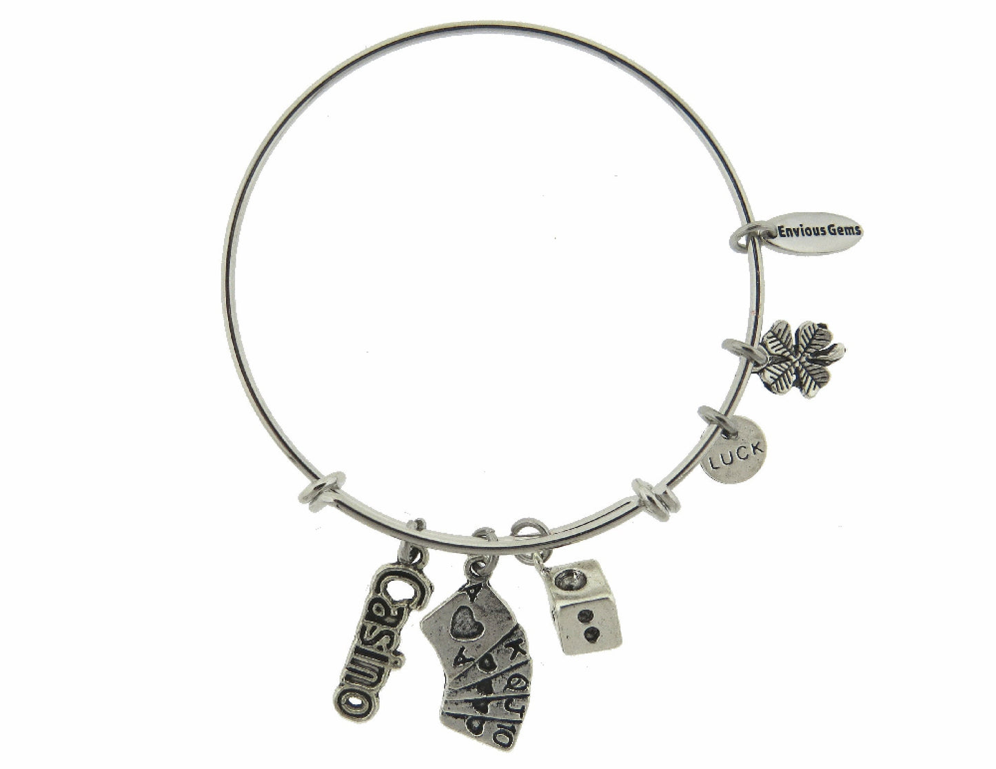Casino Dice Poker Silver Expandable Stainless Steel Bracelet Lucky Four Leaf Clover Adjustable Wire Bracelet