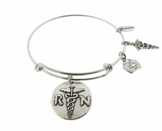 Registered Nurse ( RN ) Silver Expandable Stainless Steel Bracelet Nurse Gift Adjustable Bracelet