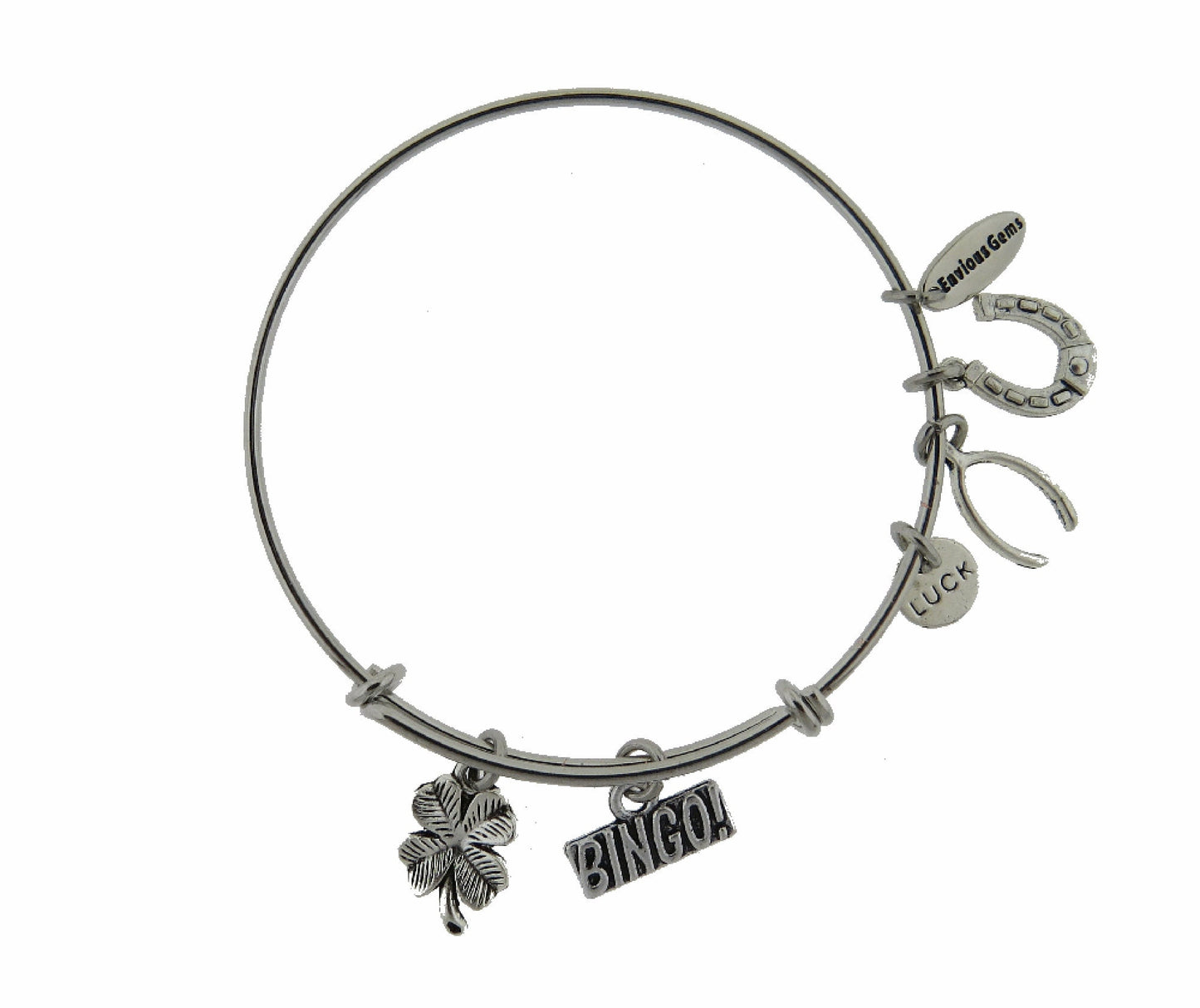 Bingo Four Leaf Clover Silver Expandable Stainless Steel Bracelet Lucky Horse shoe Wishbone Adjustable Charm Bracelet
