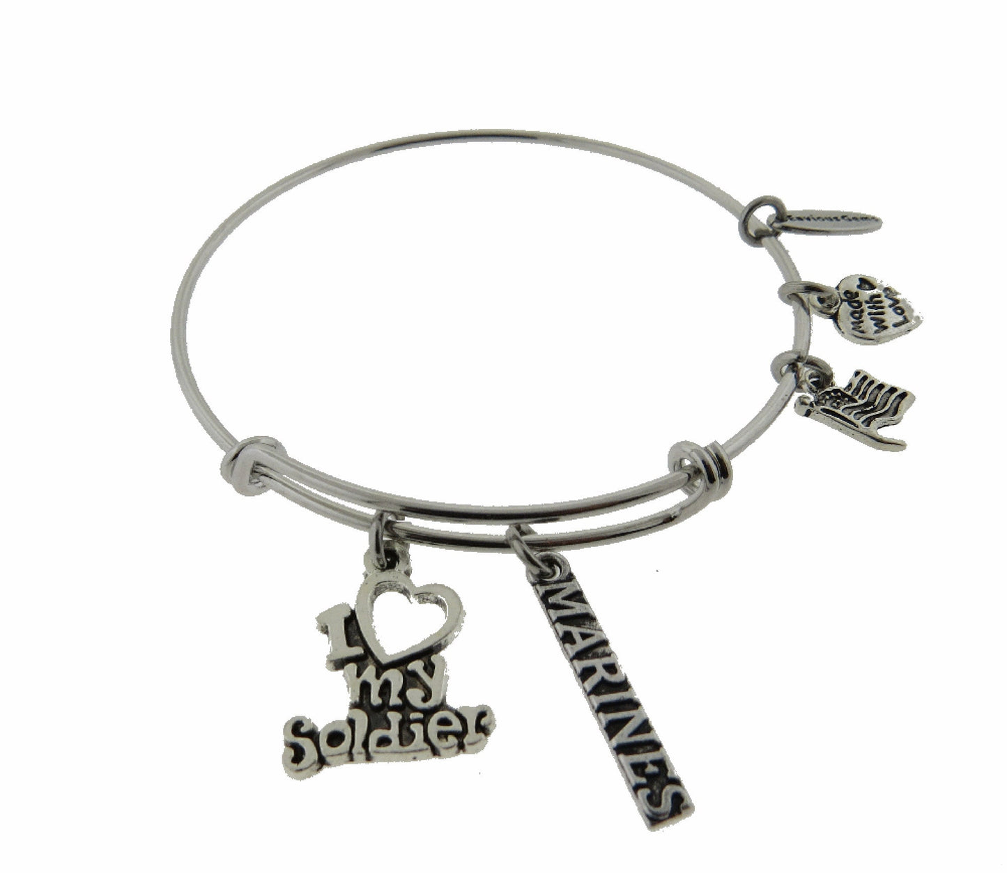 I Love My Soldier Expandable Stainless Steel Adjustable Charm Bracelet * Choose Army - Air Force - Marines - Navy