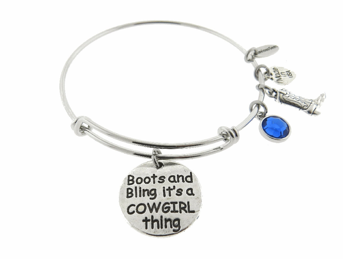 Boots and Bling It's a Cowgirl Thing Stainless Steel Adjustable Bracelet Cowgirl Bracelet * Bling Choices ( Clear, Amber, Blue, Green, Red )