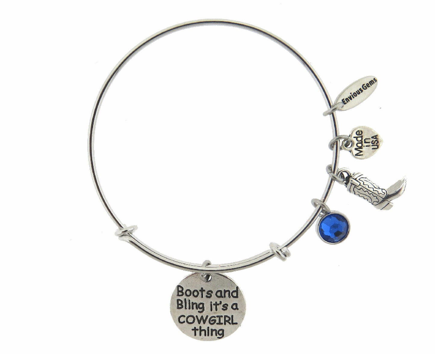 Boots and Bling It's a Cowgirl Thing Stainless Steel Adjustable Bracelet Cowgirl Bracelet * Bling Choices ( Clear, Amber, Blue, Green, Red )