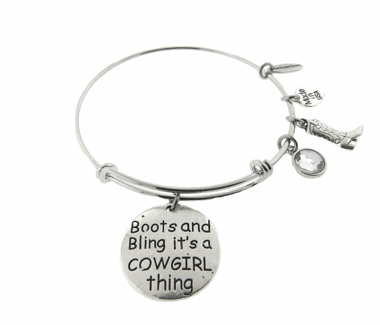 Boots and Bling It's a Cowgirl Thing Stainless Steel Adjustable Bracelet Cowgirl Bracelet * Bling Choices ( Clear, Amber, Blue, Green, Red )