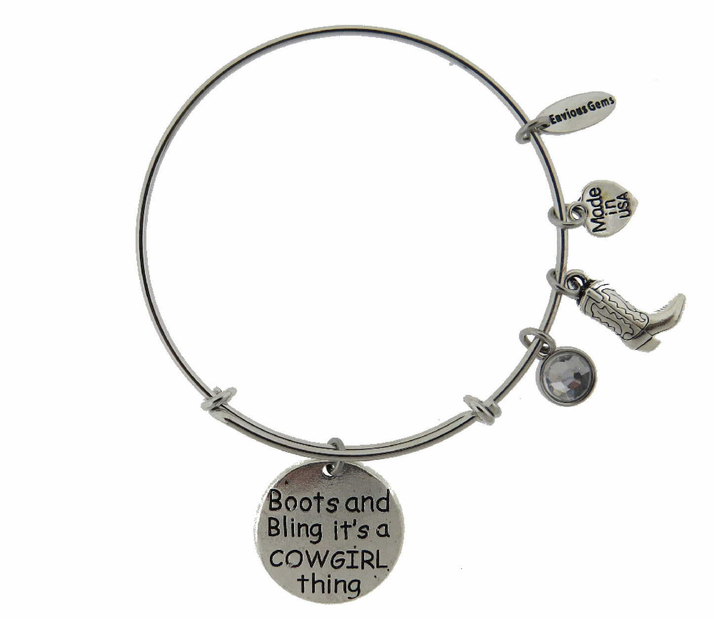 Boots and Bling It's a Cowgirl Thing Stainless Steel Adjustable Bracelet Cowgirl Bracelet * Bling Choices ( Clear, Amber, Blue, Green, Red )