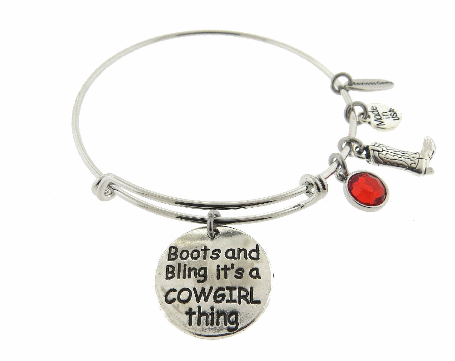 Boots and Bling It's a Cowgirl Thing Stainless Steel Adjustable Bracelet Cowgirl Bracelet * Bling Choices ( Clear, Amber, Blue, Green, Red )