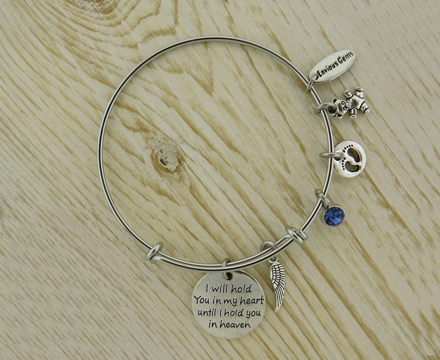 I Will Hold You in My Heart Until I Hold You in Heaven Angel Wing Memorial Loss of a Child Baby Girl Boy Birthstone Stainless Steel Bracelet