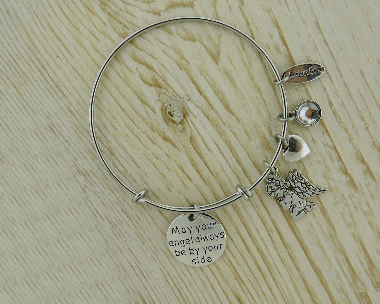 May Your Angel Always Be by Your Side Guardian Angel Say a Prayer Clear Crystal inspirational Stainless Steel Adjustable Bracelet