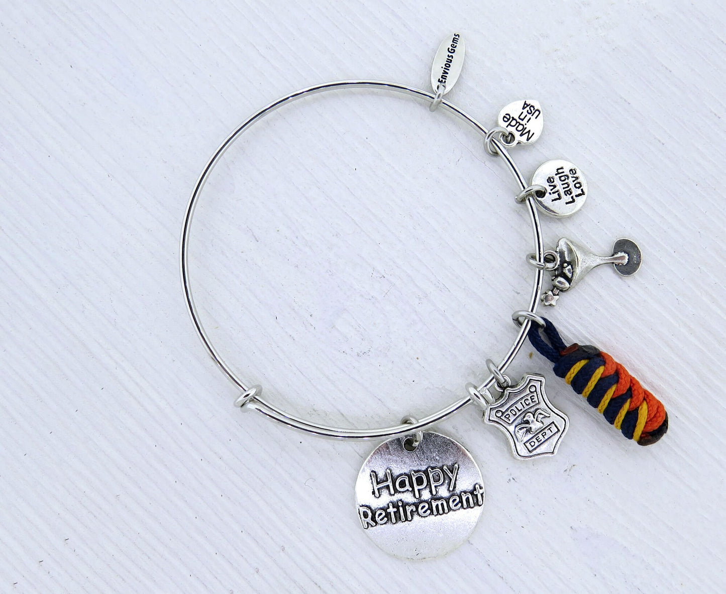 Police Officer Happy Retirement Nassau County Stainless Steel Bracelet, Nassau County Police Department Police shield Gun Cop Gift