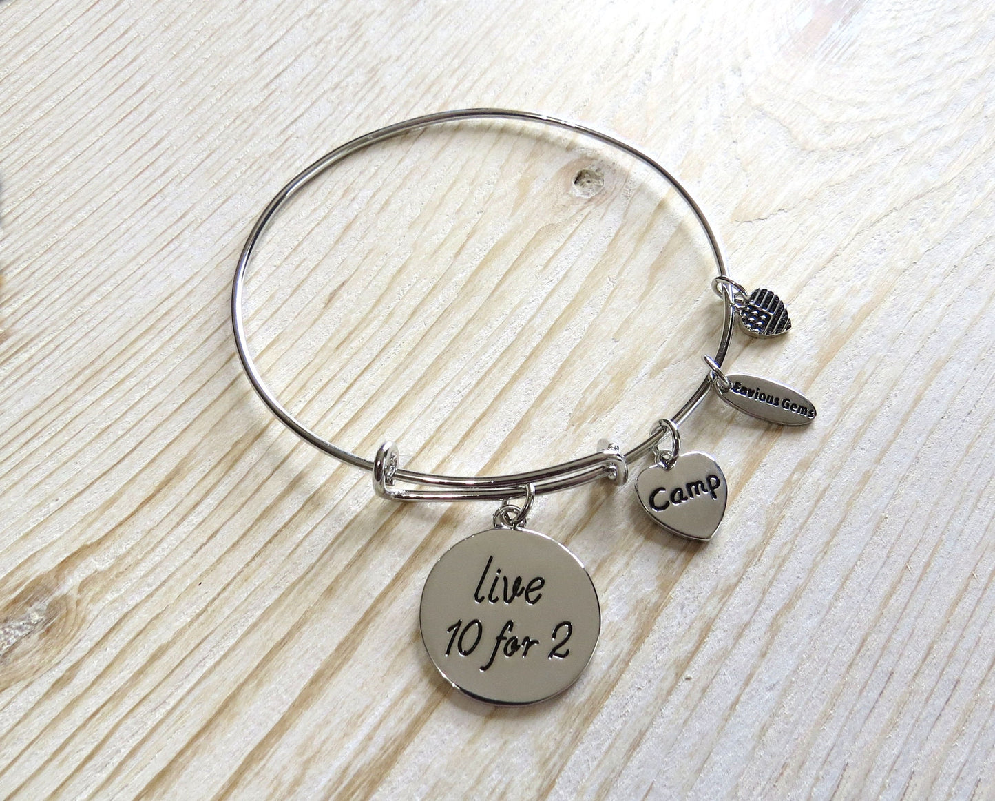 Overnight Camp Summer Camp "Live 10 for 2" Adjustable Bracelet Childrens Camp Bracelets Gold or Silver rhodium Plated.