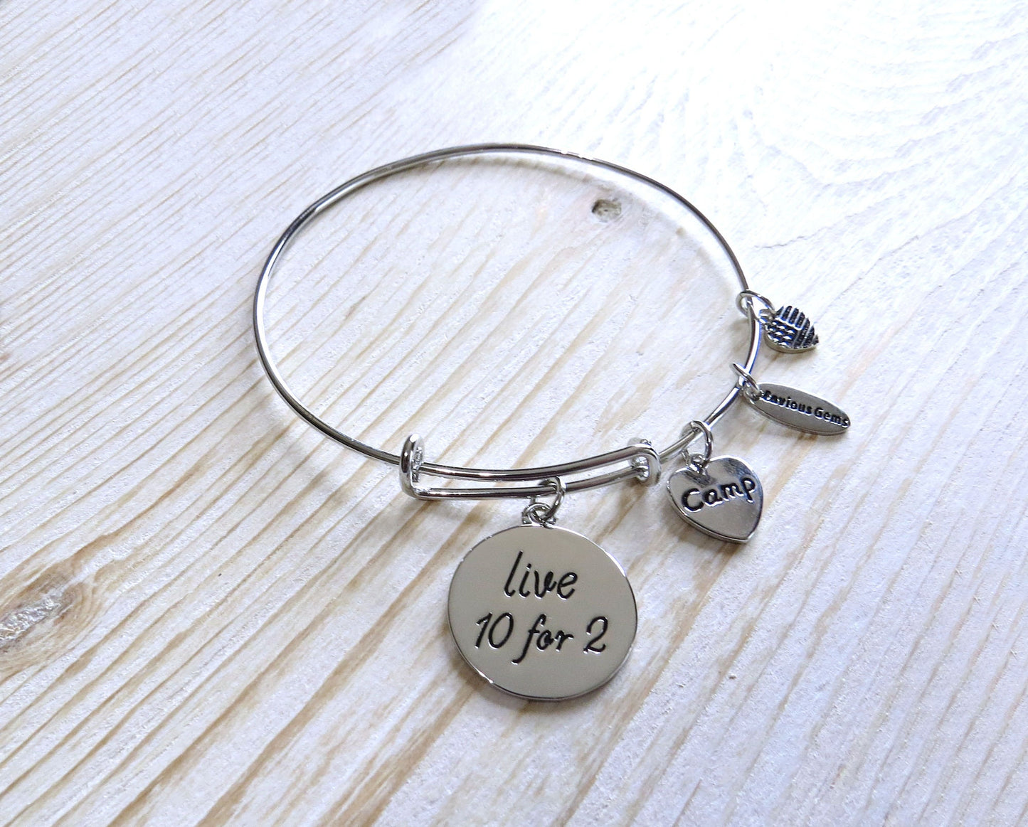 Overnight Camp Summer Camp "Live 10 for 2" Adjustable Bracelet Childrens Camp Bracelets Gold or Silver rhodium Plated.