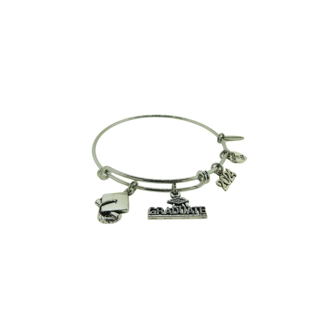 2024 Graduation Silver Expandable Stainless-Steel Bracelet 2024 Graduate Adjustable Bracelet Class of 2024 Gift