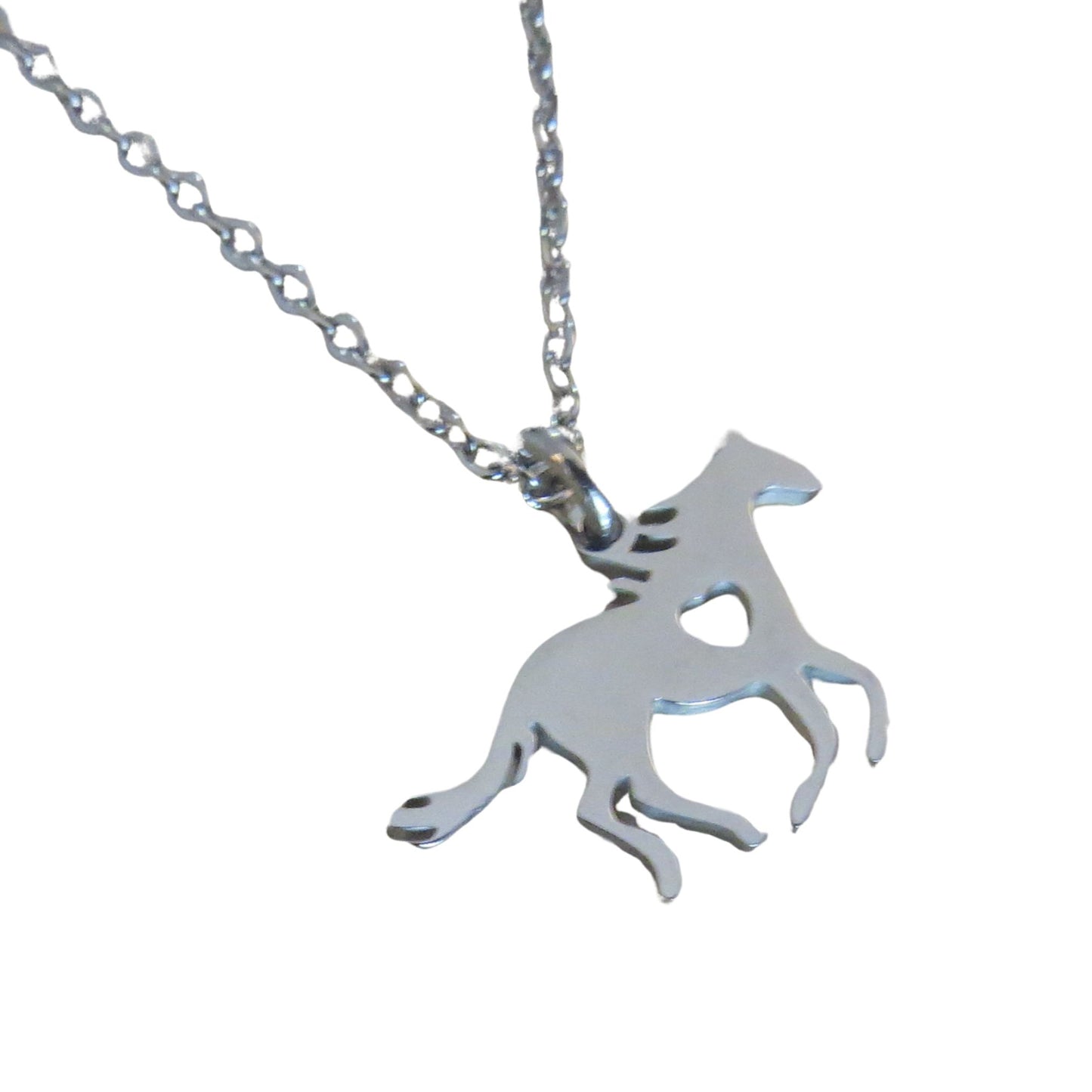 Stainless Steel Galloping Horse Silhouette Double-Sided Pendant with Laser Cut Heart 16" Necklace