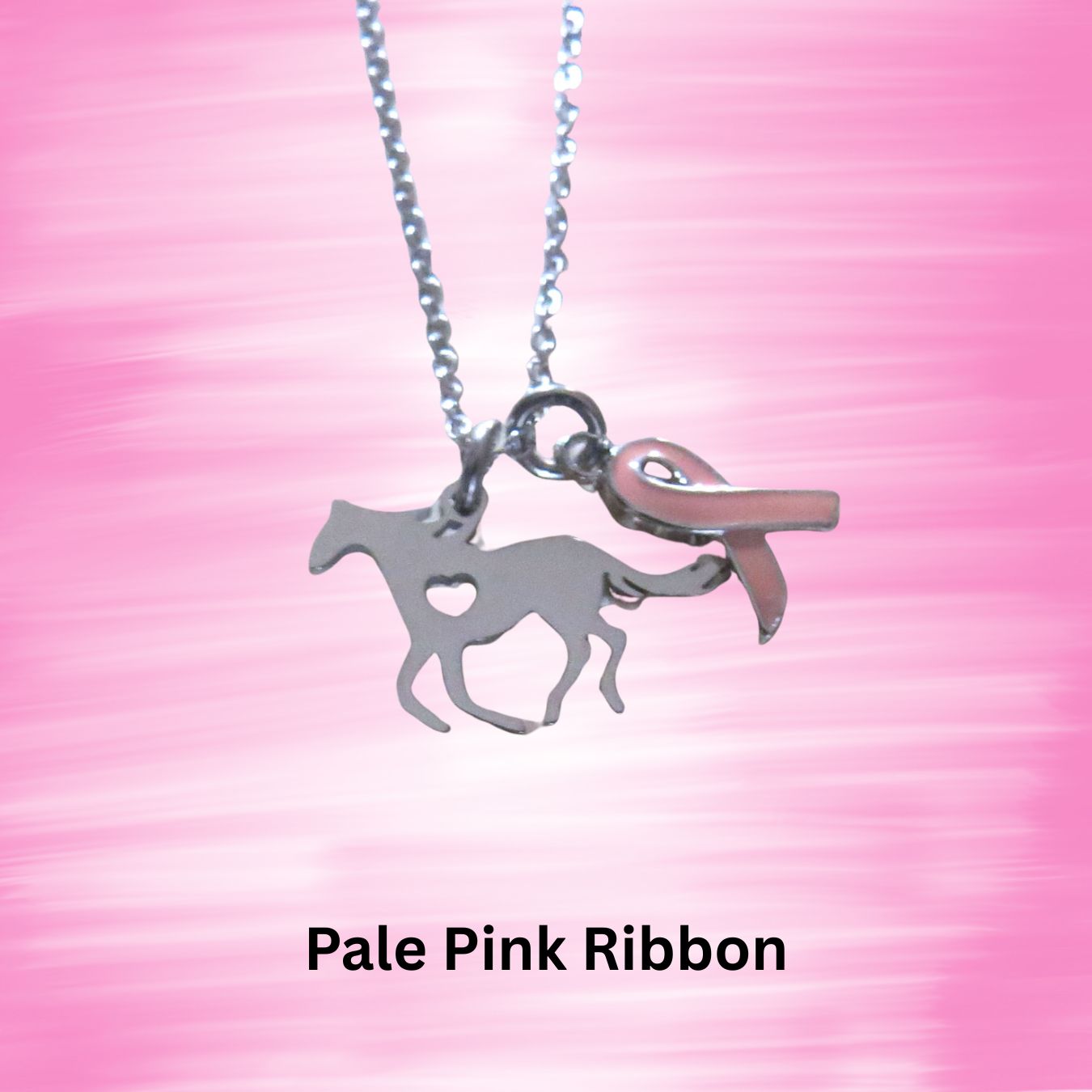 Stainless Steel Galloping Horse Silhouette Pendant Necklace – Laser Cut Heart Breast Cancer Awareness Jewelry 16" Chain