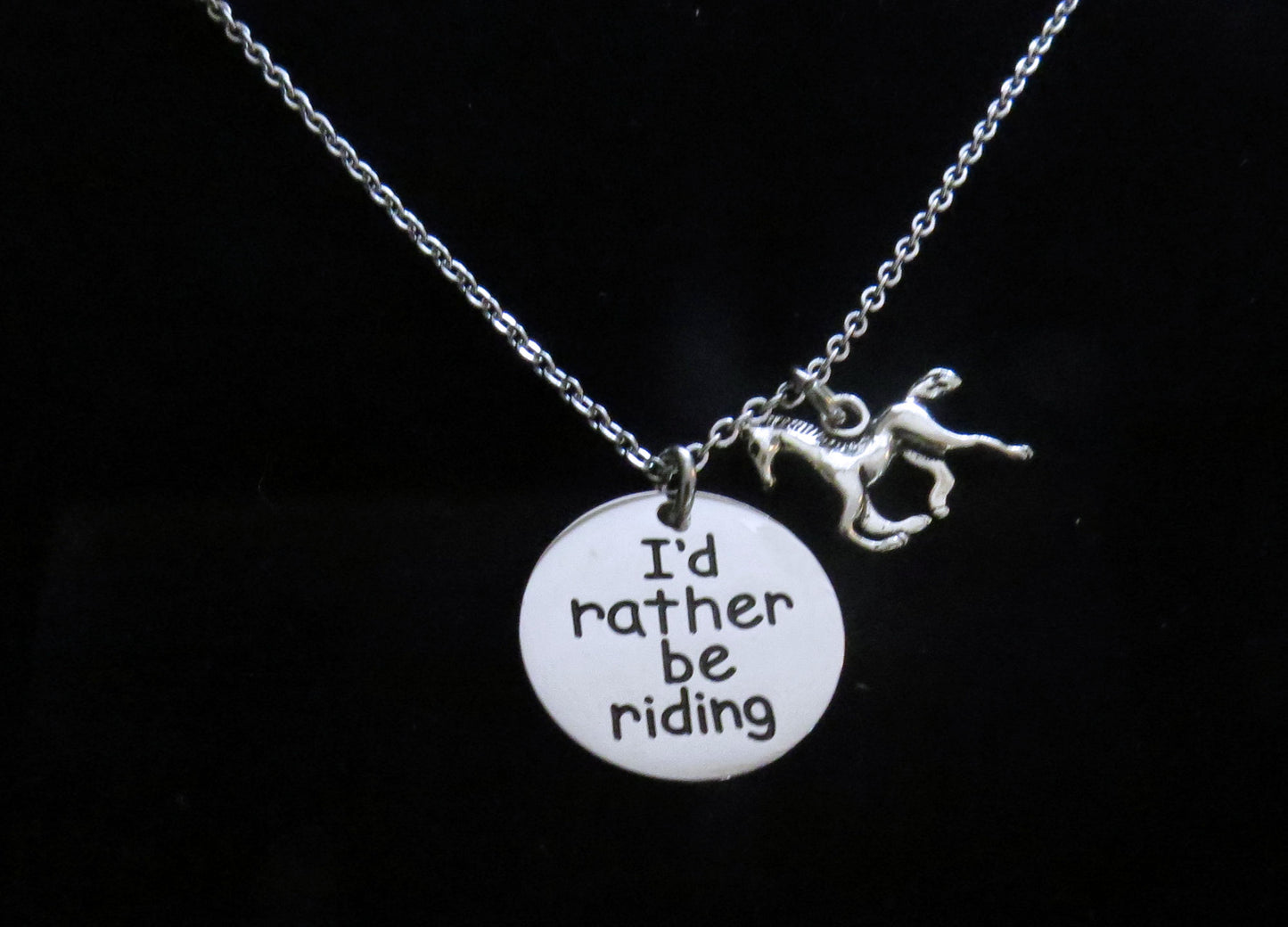 I'd Rather Be Riding Equestrian Adjustable Stainless Steel Pendant Necklace