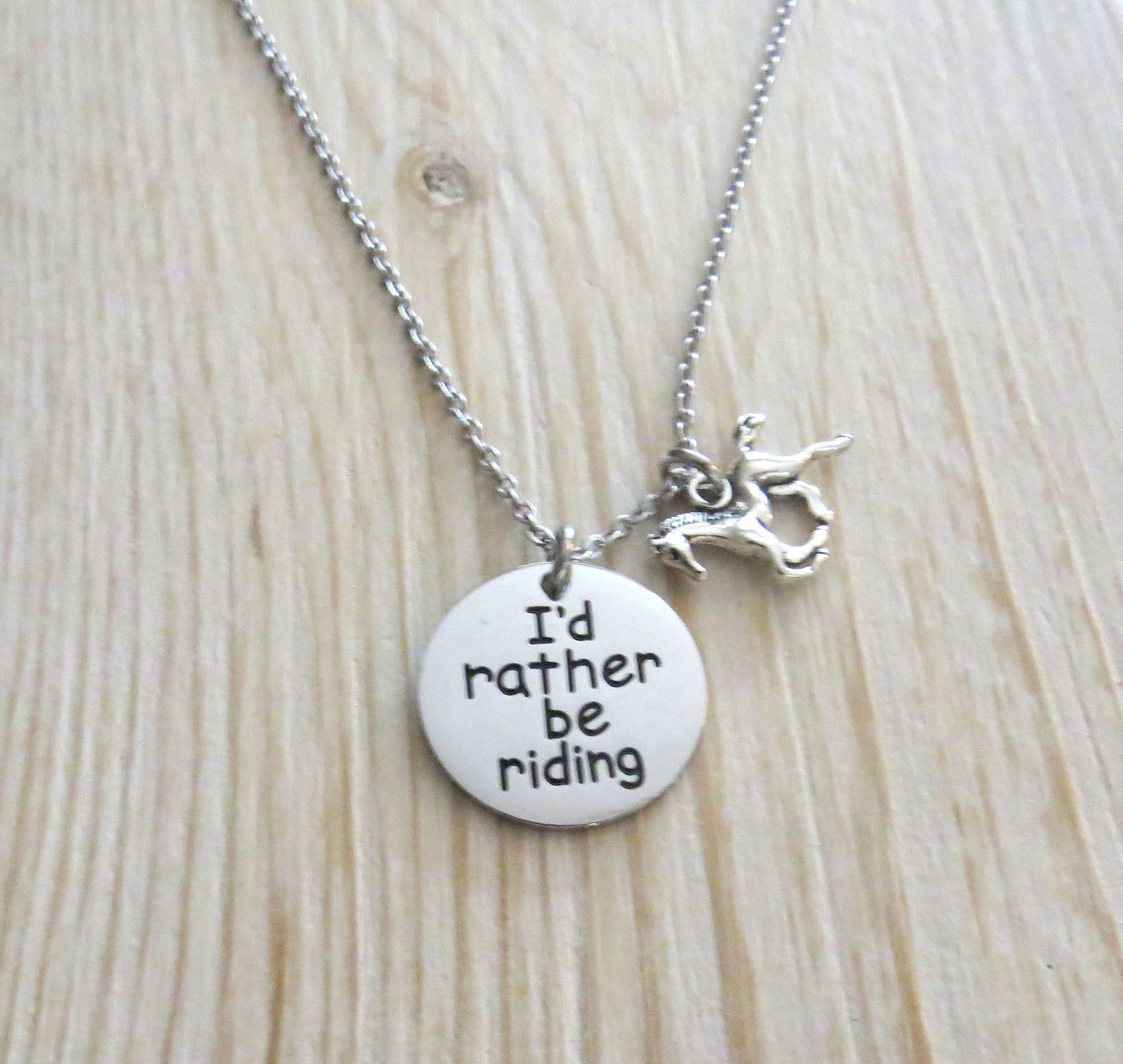 I'd Rather Be Riding Equestrian Adjustable Stainless Steel Pendant Necklace