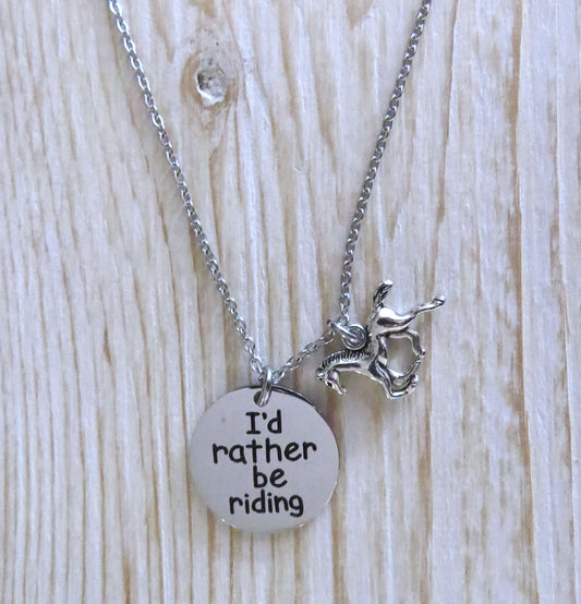 I'd Rather Be Riding Equestrian Adjustable Stainless Steel Pendant Necklace