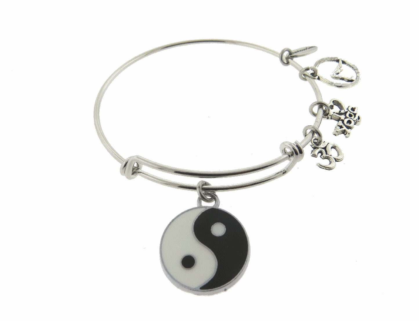 Yin Yang Silver Expandable Stainless Steel Bracelet OM Yoga Adjustable Bracelet