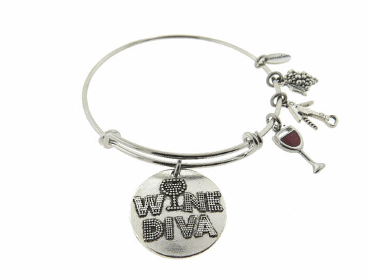 Wine Lovers Gift For Wine Diva Silver Expandable Stainless Steel Bracelet Wine Drinker Gift Adjustable Bracelet