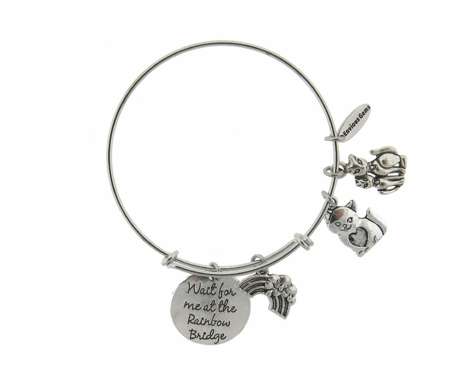 Wait for Me at The Rainbow Bridge Cat - Dog - Pug Silver Expandable Stainless Steel Bracelet Dog Adjustable Bracelet Pug