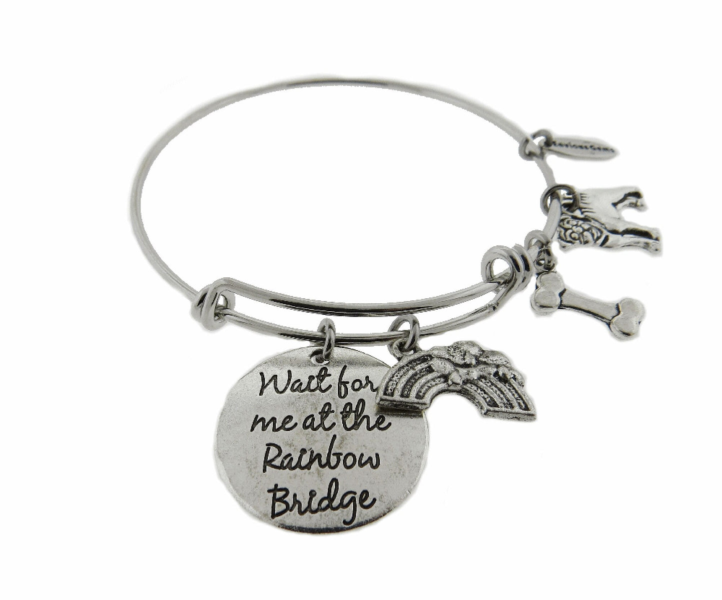 Wait for Me at The Rainbow Bridge Cat - Dog - Pug Silver Expandable Stainless Steel Bracelet Dog Adjustable Bracelet Pug