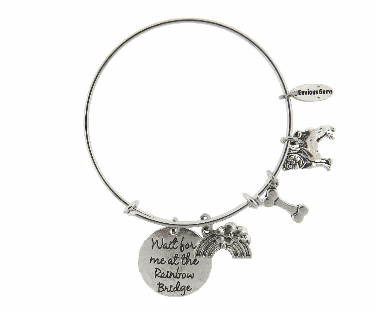 Wait for Me at The Rainbow Bridge Cat - Dog - Pug Silver Expandable Stainless Steel Bracelet Dog Adjustable Bracelet Pug