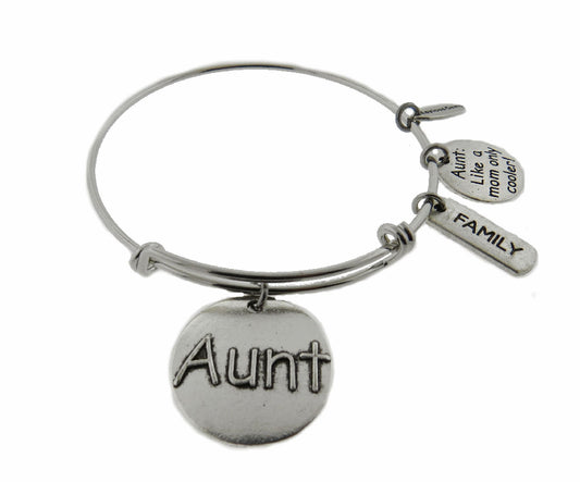 Aunt Like a Mom Only Cooler Silver Expandable Stainless Steel Bracelet Love My Aunt Gift Adjustable Bracelet