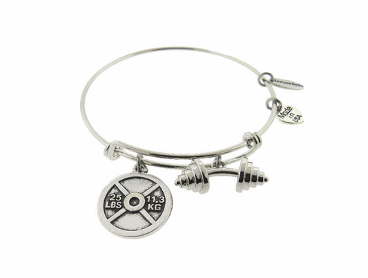 Barbell Weightlifter Silver Expandable Bracelet Women's Workout Gift Adjustable Bracelet