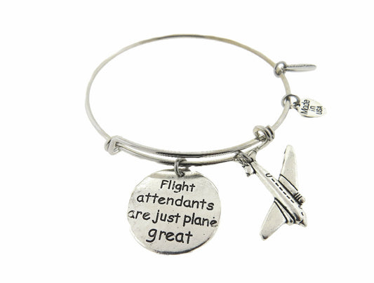 Flight Attendants Are Just "Plane" Great Silver Expandable Stainless Steel Bracelet Airlines Adjustable Bracelet