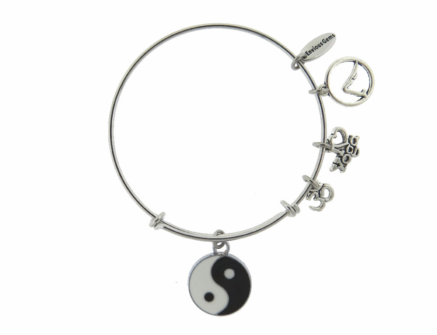 Yin Yang Silver Expandable Stainless Steel Bracelet OM Yoga Adjustable Bracelet