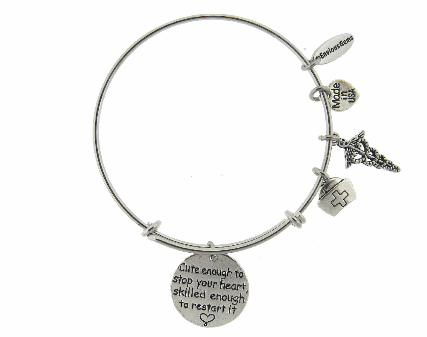 Doctor Gift Cardiologist Cute Enough To Stop Your Heart Skilled Enough To Restart it Silver Expandable Stainless Steel Bracelet