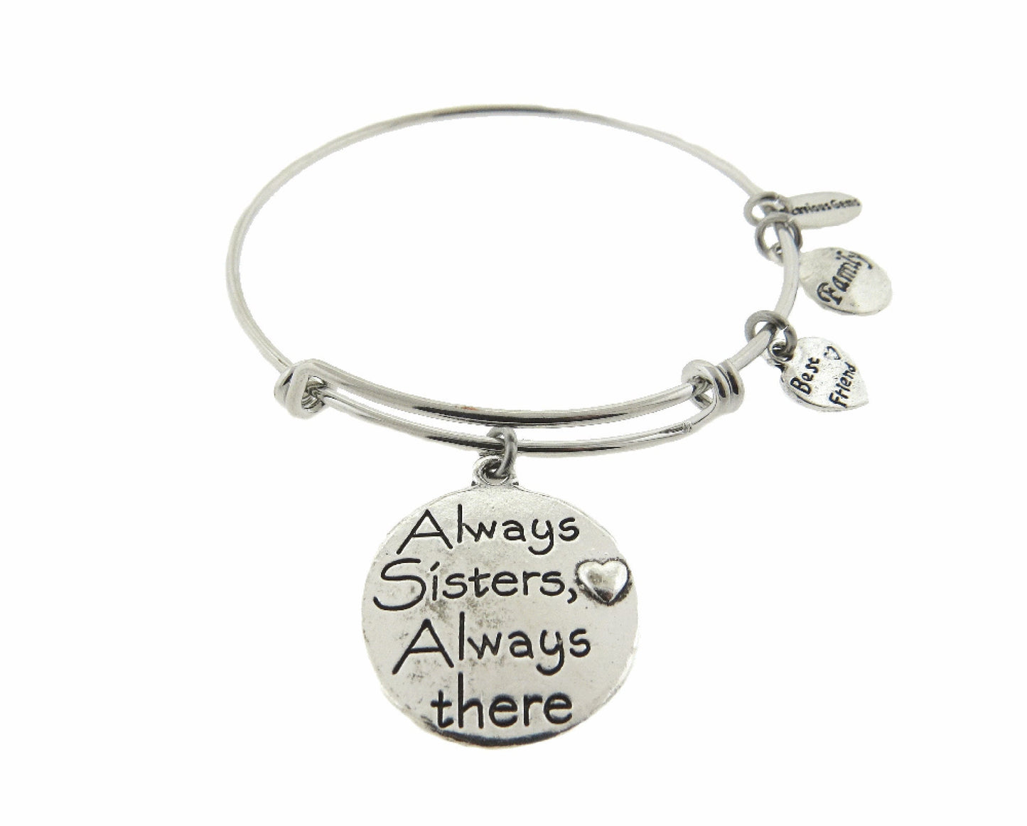 Always Sisters Always There Silver Expandable Stainless Steel Bracelet Sisters Gift Adjustable Wire Bracelet