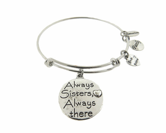 Always Sisters Always There Silver Expandable Stainless Steel Bracelet Sisters Gift Adjustable Wire Bracelet