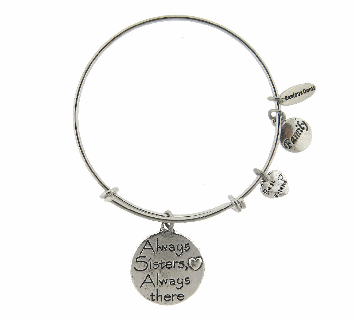 Always Sisters Always There Silver Expandable Stainless Steel Bracelet Sisters Gift Adjustable Wire Bracelet