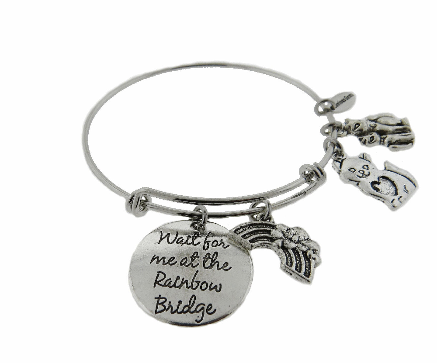 Wait for Me at The Rainbow Bridge Cat - Dog - Pug Silver Expandable Stainless Steel Bracelet Dog Adjustable Bracelet Pug