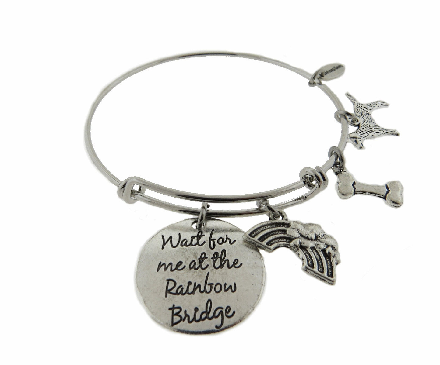 Wait for Me at The Rainbow Bridge Cat - Dog - Pug Silver Expandable Stainless Steel Bracelet Dog Adjustable Bracelet Pug