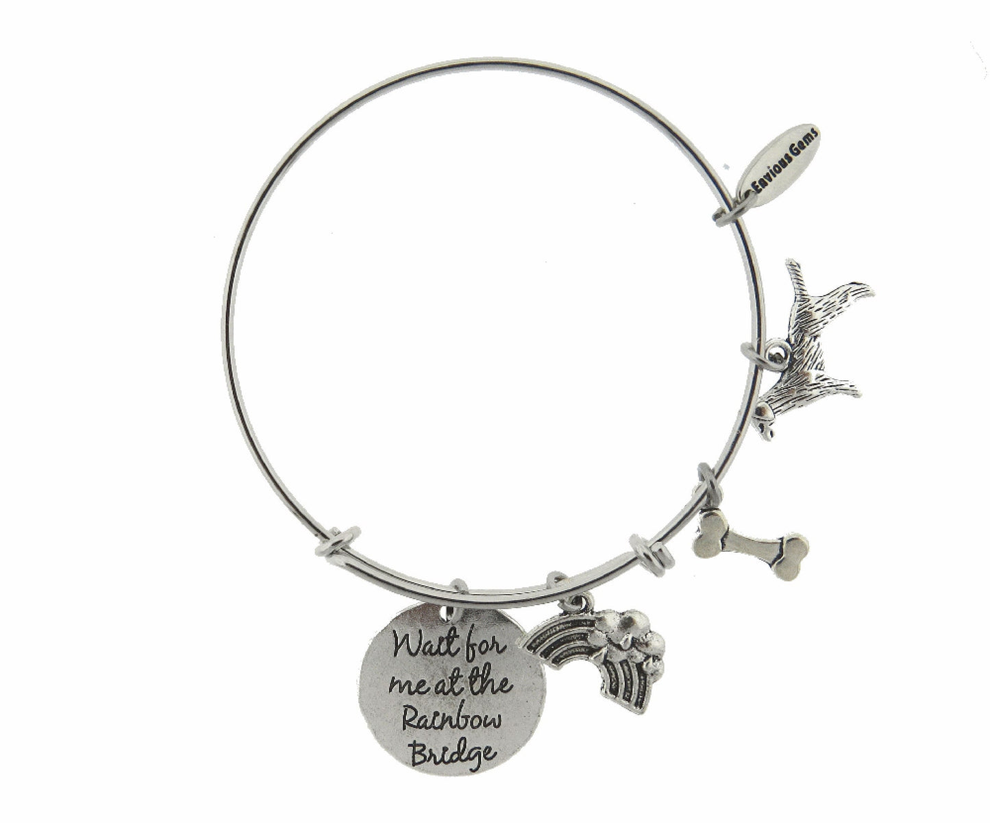 Wait for Me at The Rainbow Bridge Cat - Dog - Pug Silver Expandable Stainless Steel Bracelet Dog Adjustable Bracelet Pug