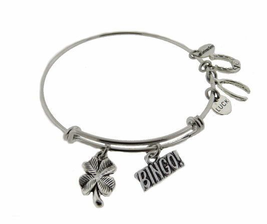 Bingo Four Leaf Clover Silver Expandable Stainless Steel Bracelet Lucky Horse shoe Wishbone Adjustable Charm Bracelet