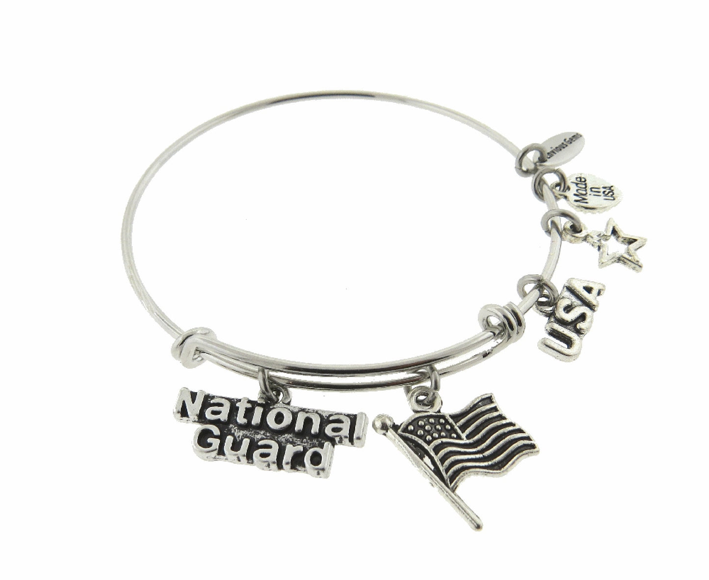 National Guard Silver Expandable Stainless Steel Bracelet Army National Guard Adjustable Charm Bracelet