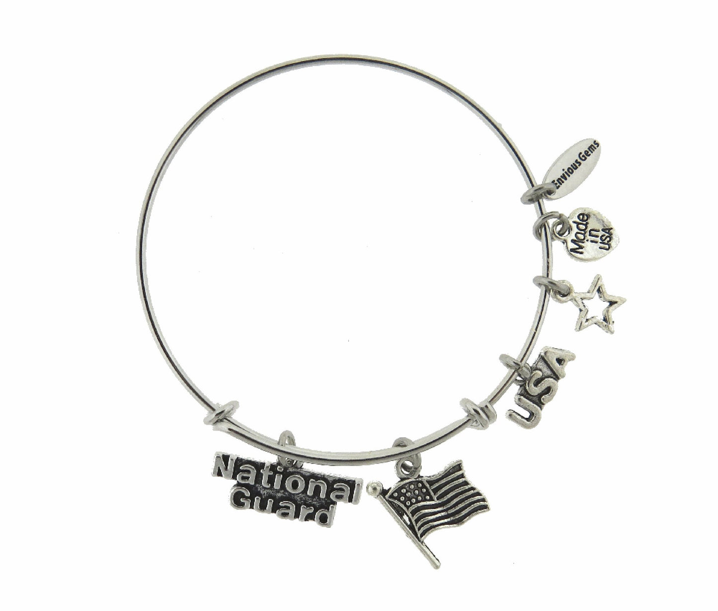 National Guard Silver Expandable Stainless Steel Bracelet Army National Guard Adjustable Charm Bracelet