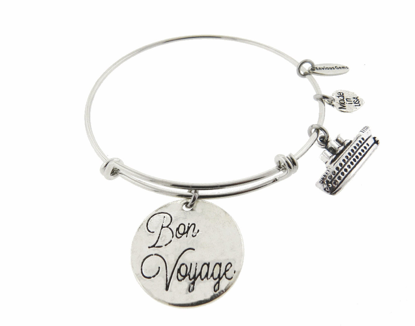 Bon Voyage Cruise Ship Vacation Bracelet Silver Expandable Stainless Steel Bracelet Cruise Ship Trip Adjustable Charm Bracelet