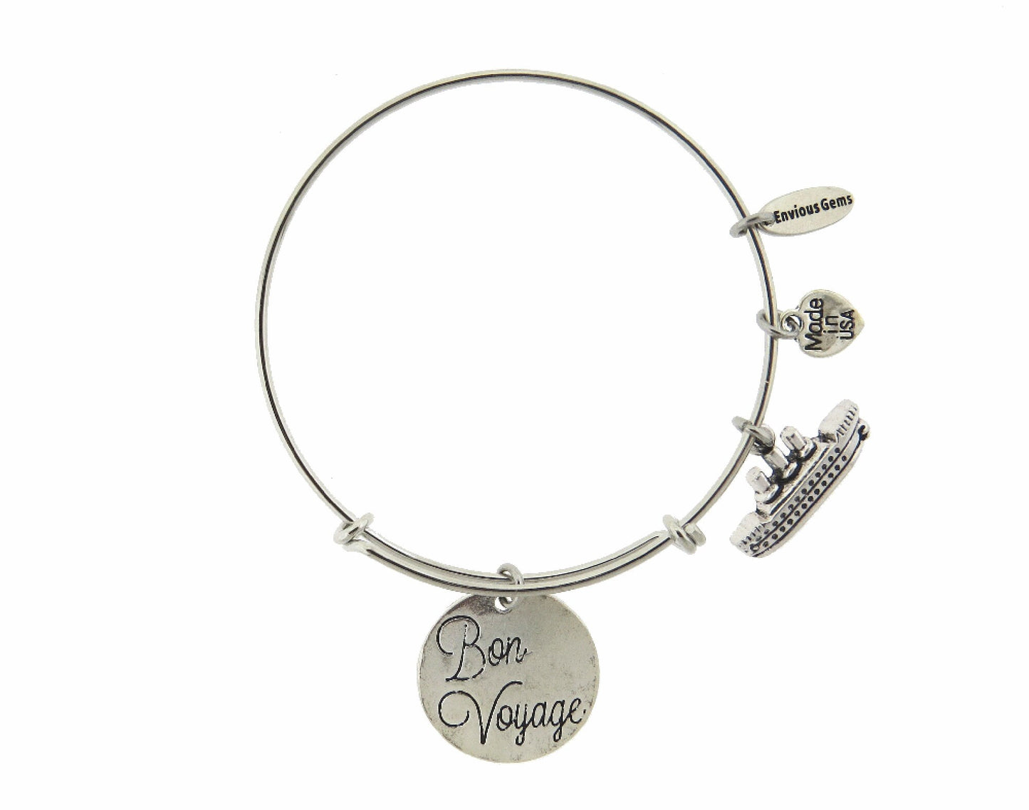 Bon Voyage Cruise Ship Vacation Bracelet Silver Expandable Stainless Steel Bracelet Cruise Ship Trip Adjustable Charm Bracelet