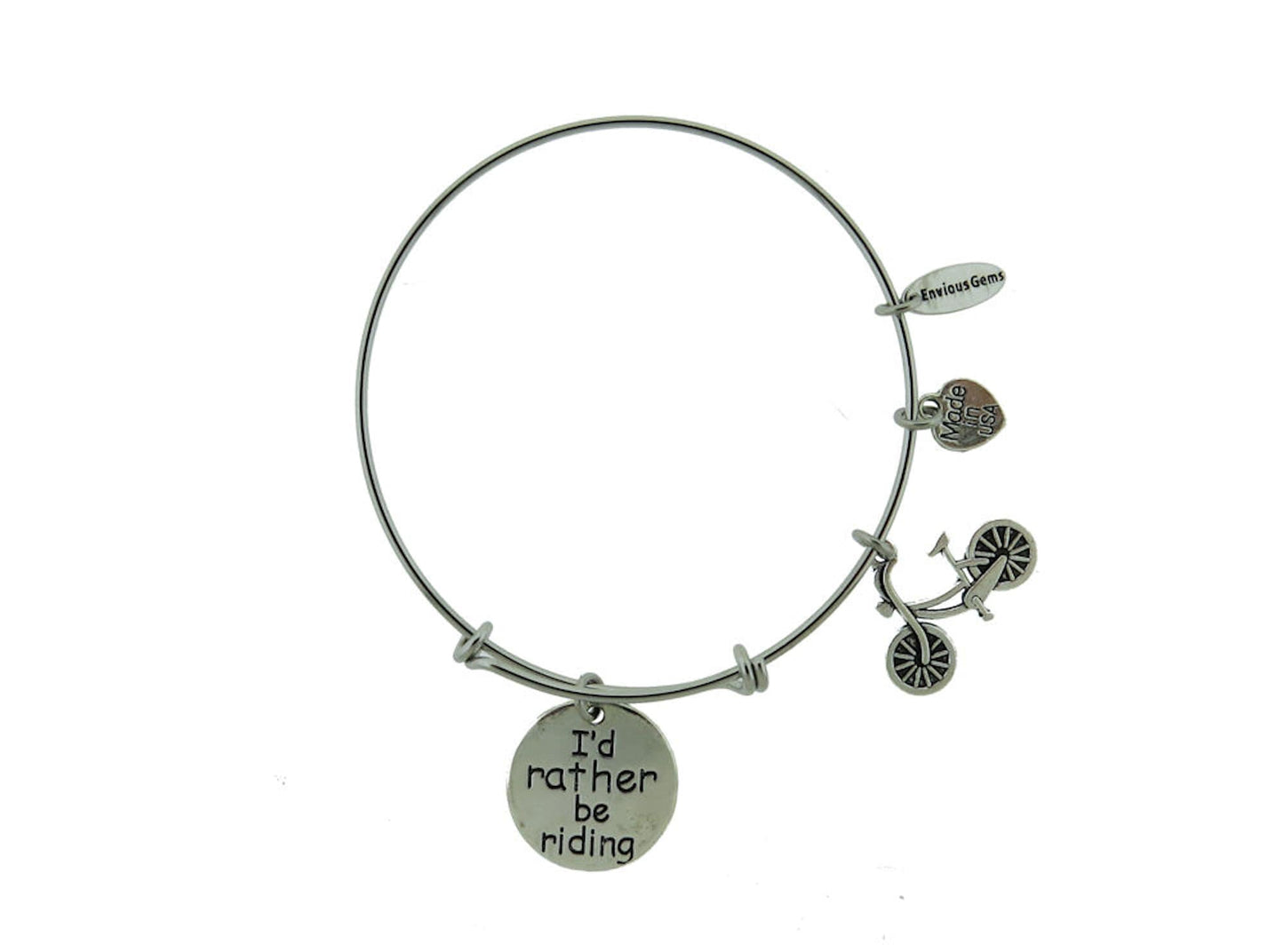 I'd Rather Be Riding bicycling Silver Tone Expandable Bracelet Cycling Adjustable Bracelet