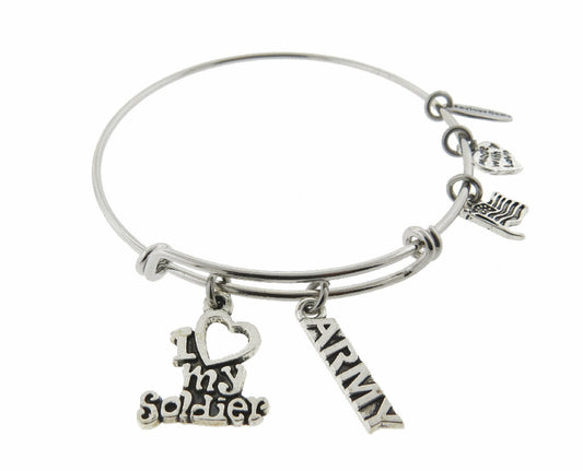 I Love My Soldier Expandable Stainless Steel Adjustable Charm Bracelet * Choose Army - Air Force - Marines - Navy