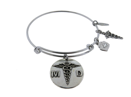 Doctor ( M.D ) Silver Expandable Stainless Steel Bracelet Doctor of Medicine Gift Adjustable Bracelet