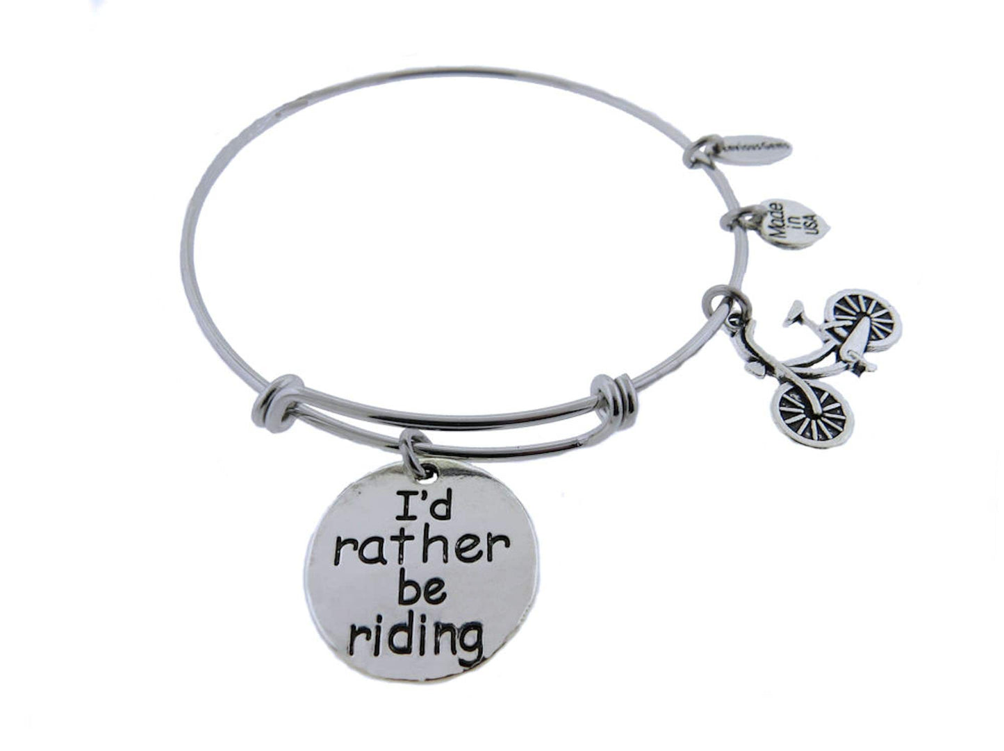 I'd Rather Be Riding bicycling Silver Tone Expandable Bracelet Cycling Adjustable Bracelet