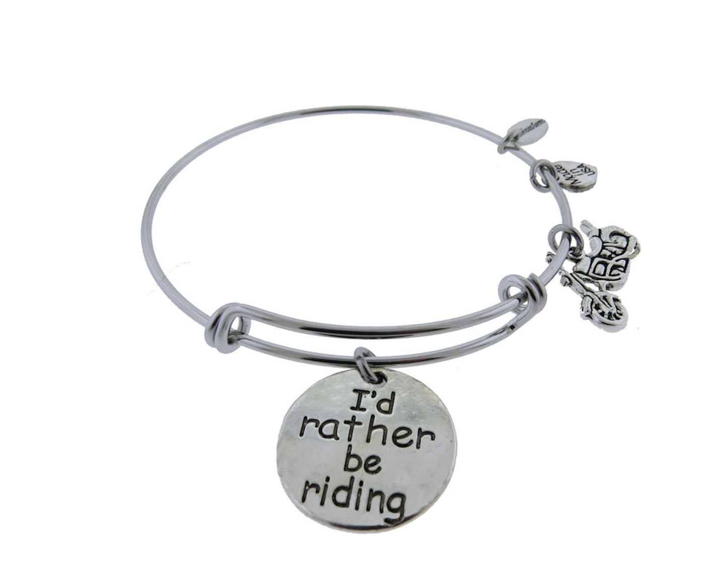 I'd Rather Be Riding Motorcycle Silver Tone Expandable Bracelet Sportster Lover Adjustable Bracelet