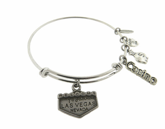 Welcome to Las Vegas Silver Stainless Steel Adjustable Expandable Bracelet Viva Las Vegas Bracelet Casino Vacation Adjustable Bracelet