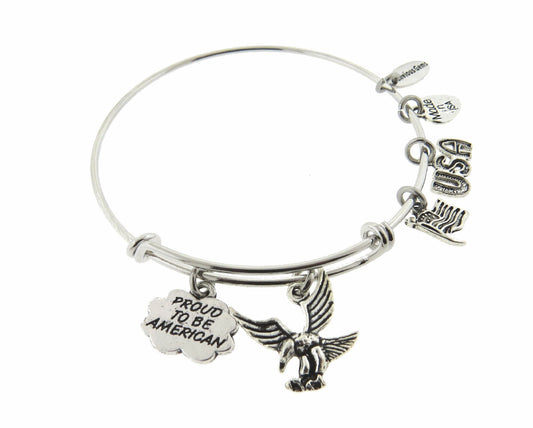 Proud to Be American Silver Adjustable Stainless Steel Bracelet Love your Country Support The USA Bracelet